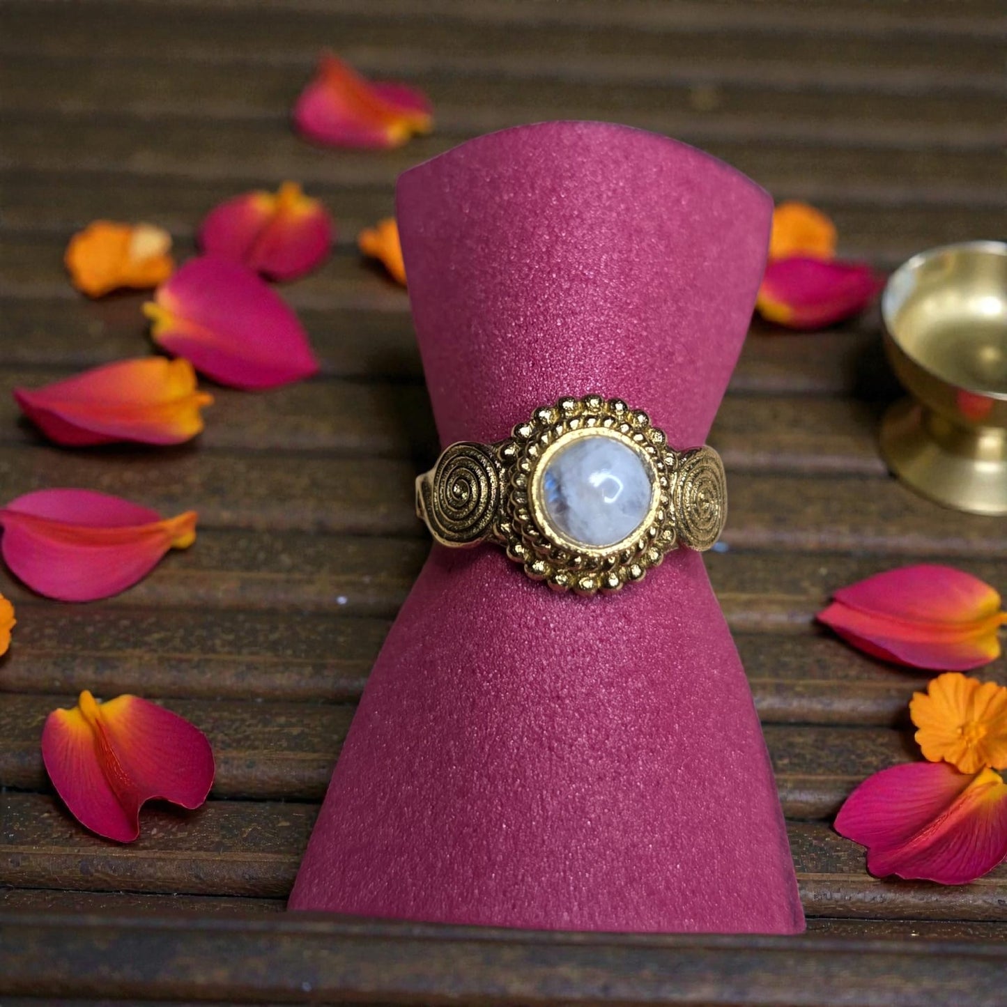 Brass ring with moon stone