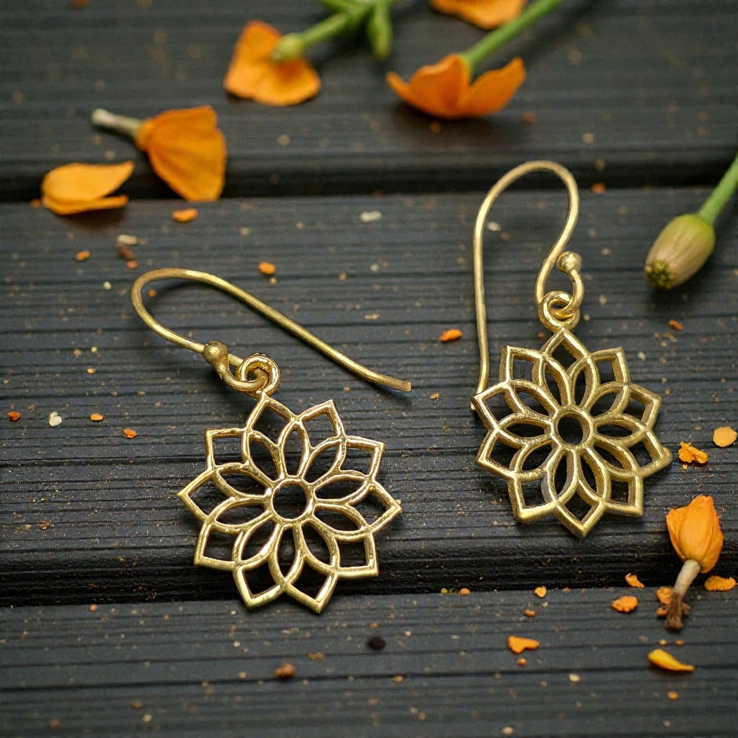 brass flower earrings