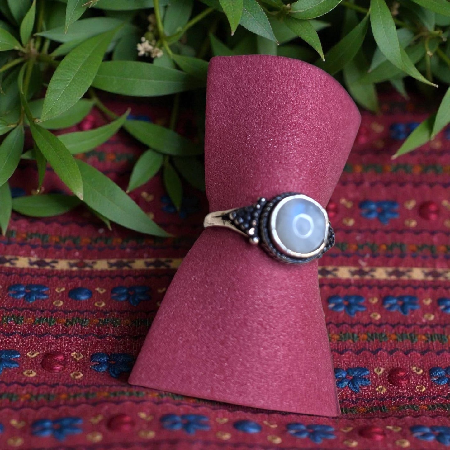 Steel ring with moon stone