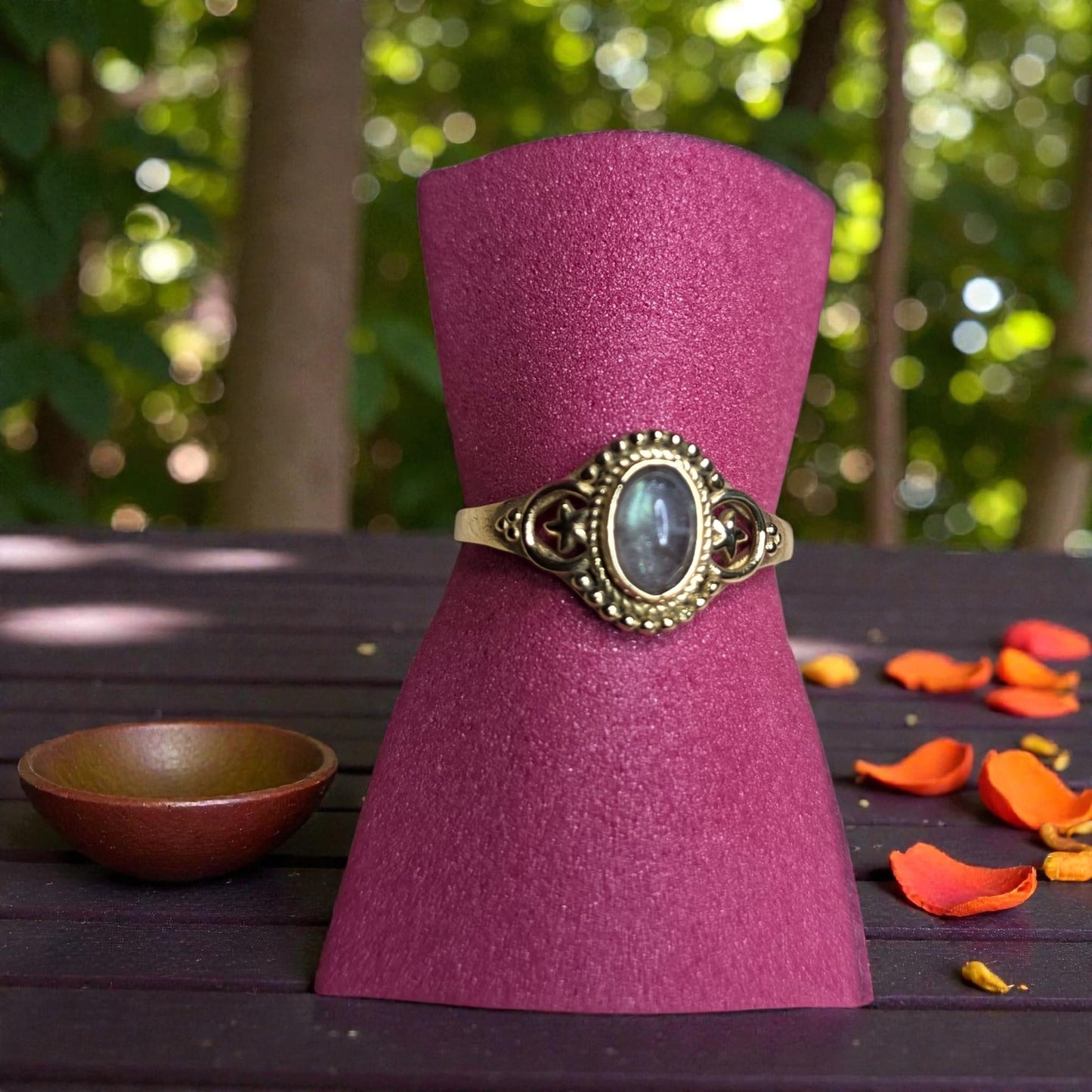 brass ring with moon stone