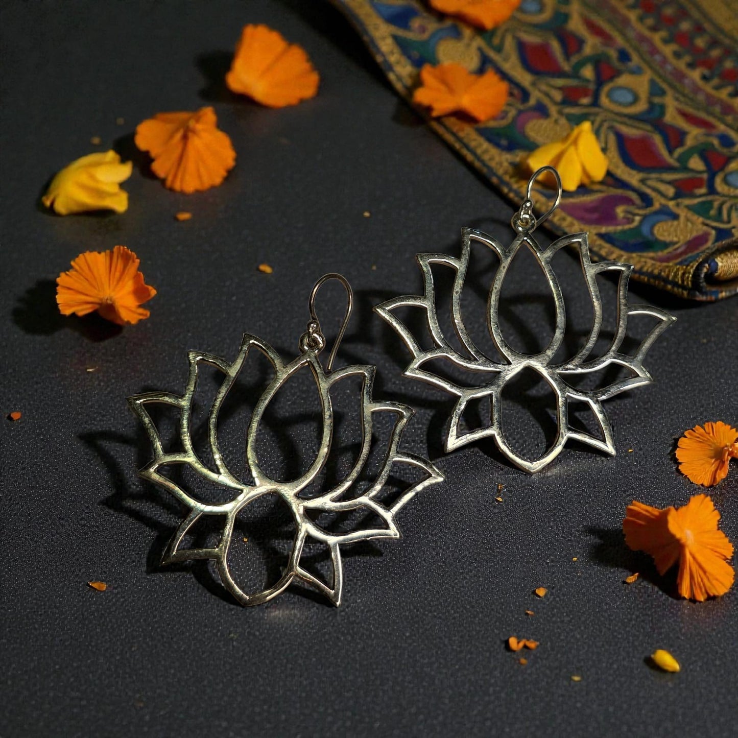 brass lotus flower earrings