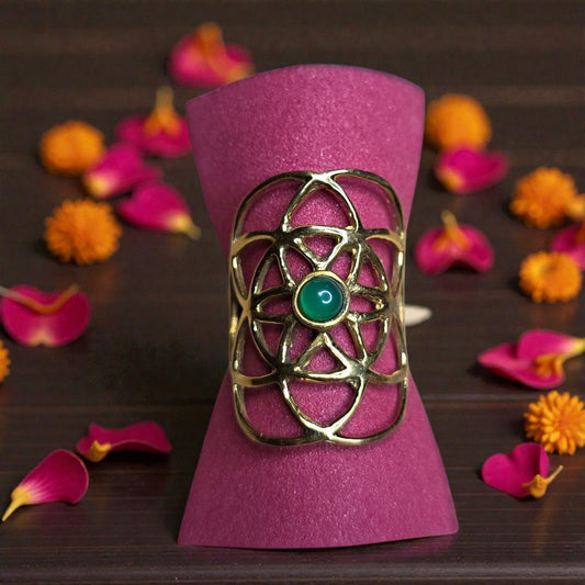 Brass ring with green stone