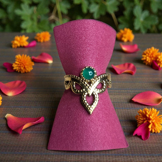 Brass ring with green stone
