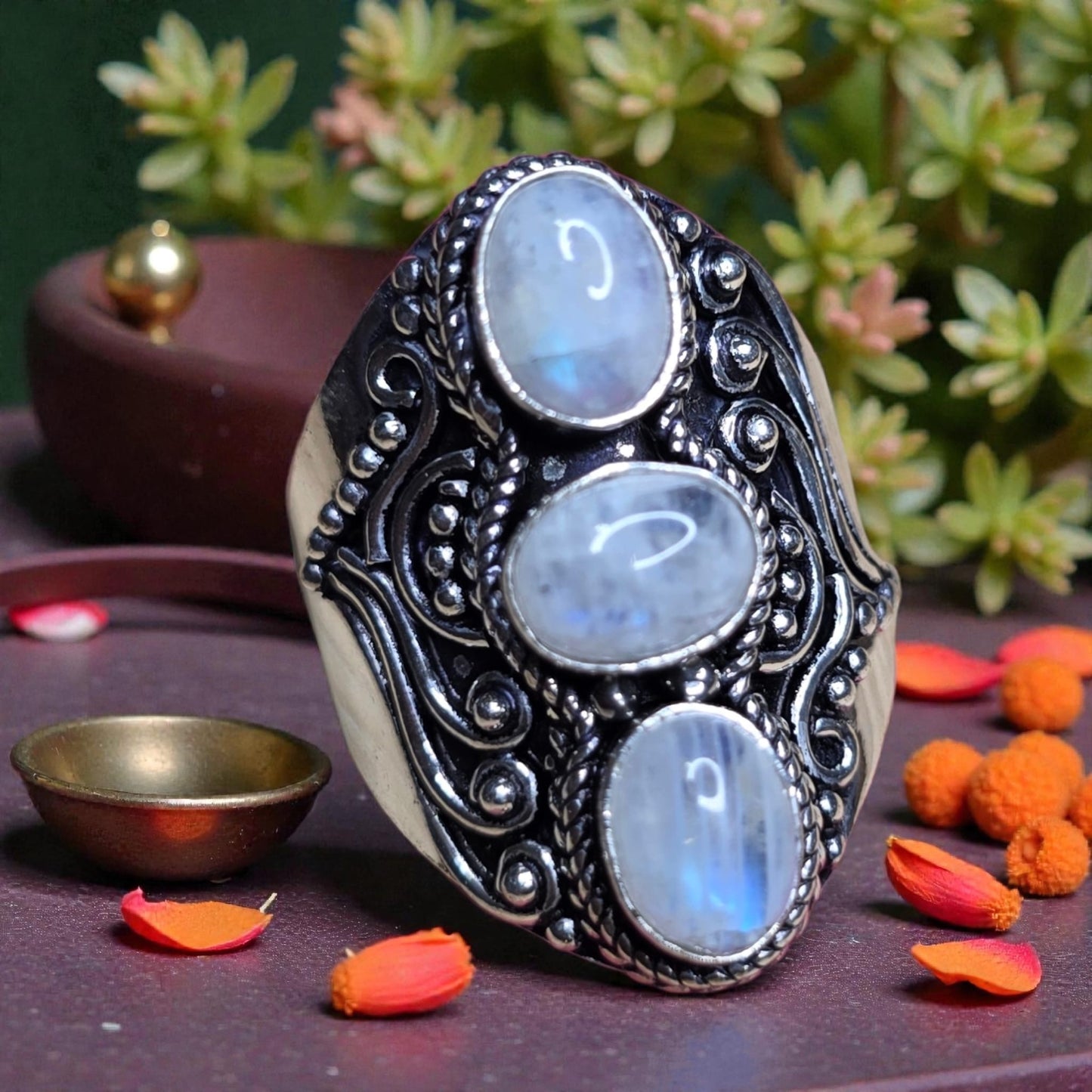 Steel moonstone Ring