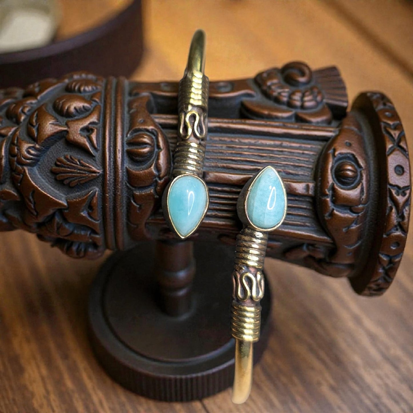 brass bracelet with celestial gems