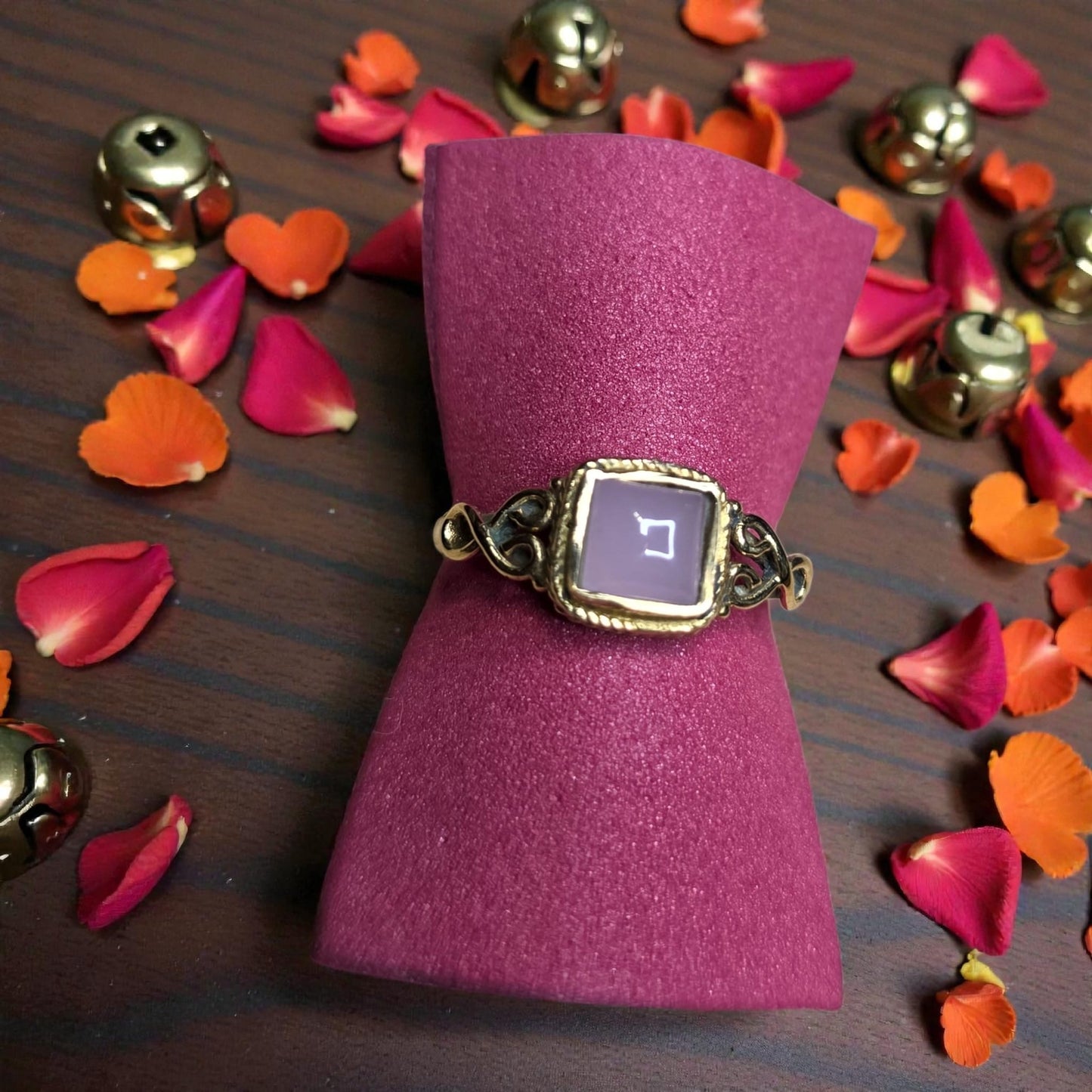 Brass ring with pink quartz
