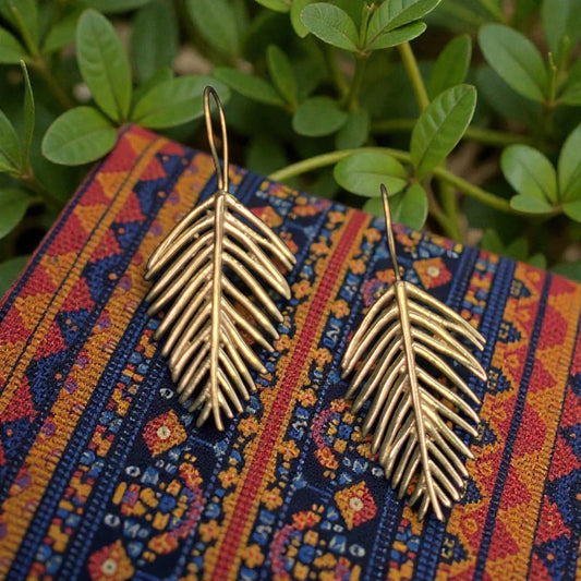 brass leaf pendant earrings