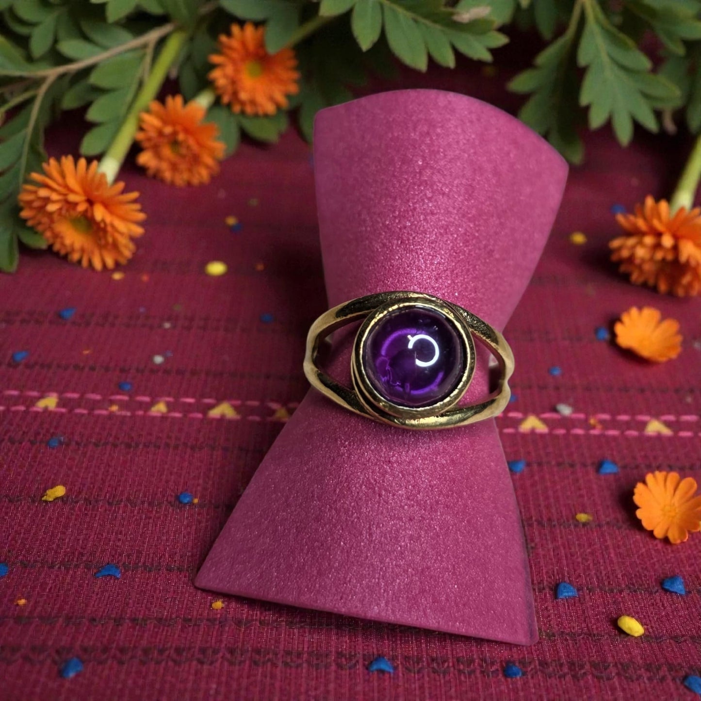 Brass ring with amethyst