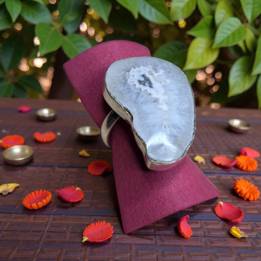 Steel ring with white stone